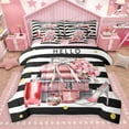thumbnail image 1 of Manfei Girl Perfume High Heels 7-Piece Twin Bedding Sets,Geometric Stripe Aesthetic Bedding Comforter Set,Pink White Black Sheet Sets For Girls Kids,Microfiber Bedroom Decor Reversible, 1 of 8