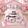 thumbnail image 1 of Manfei Girl Perfume High Heels 7 Pieces Bedding Comforter Set,Romantic Pink Floral Full Bedding Set,Valentine'S Day Gift Fitted Sheet Flat Sheet For Girls Kids,Microfiber Bedroom Decor Reversible, 1 of 9