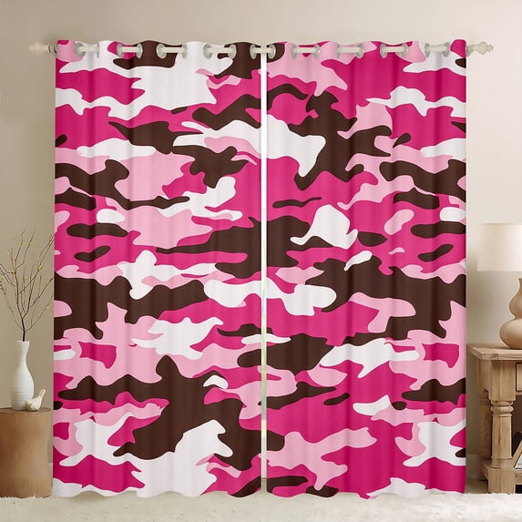 Manfei Girl Pink Camouflage Black Out Curtains,Rustic Farmhouse Cabin Curtains Pack of 2 (42x63 Each),Military Camo Bedroom Curtains For Boys Kids,Super Cozy Room Decor