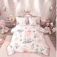 thumbnail image 1 of Manfei Girls Ballet Shose Bedding Comforter Set 7 Pieces, Pink Rose Floral Full Bedding Set, Kawaii Ribbon Bowknot Reversible Fitted Sheet Flat Sheet, Luxury Bedroom Decor, 1 of 7
