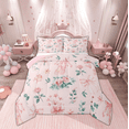 thumbnail image 1 of Manfei Girls Ballet Shose Full Size Comforter Sets, Pink Rose Floral Bedding Comforter Set, Kawaii Ribbon Bowknot Reversible Bedding Sets, Luxury Bedroom Decor, 3-Piece, 1 of 8