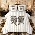thumbnail image 1 of Manfei Girls Black Brown Cheetah Print Bow Knot Twin Bedding Sets 7-Piece,Khaki Striped Pattern Bedding Comforter Set for Kids Teens,Grey Reversible,Super Cozy Room Decor, 1 of 7