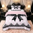 thumbnail image 1 of Manfei Girls Black Ribbon Bow Twin Comforter Sets 3-Piece,Kids Teens Bohemian Flower Bedding Set,Pink Reversible,Luxury Bedroom Decor, 1 of 6
