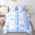 thumbnail image 1 of Manfei Girls Bow Bowtie 7 Pieces Bedding Comforter Set,Bow Knot Ribbon Full Bedding Set,Blue Geometric Lines Fitted Sheet Flat Sheet For Princess,Ultra Soft Home Decor Reversible, 1 of 8