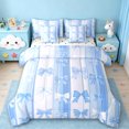 thumbnail image 1 of Manfei Girls Bow Bowtie 7 Pieces Bedding Comforter Set,Bow Knot Ribbon Full Bedding Set,Blue Geometric Lines Fitted Sheet Flat Sheet For Princess,Ultra Soft Home Decor Reversible, 1 of 8