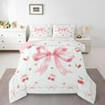 thumbnail image 1 of Manfei Girls Bow Tie Bedding Comforter Set,Lovely Cherry Twin Comforter Sets,Pink White Bedding Set For Kids,Microfiber Bedroom Decor Reversible,2 Pieces, 1 of 7