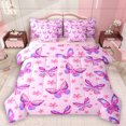 thumbnail image 1 of Manfei Girls Butterfly Bedding Comforter Set 7pcs, Kawaii Cherry Blossoms King Bedding Sets, Girly Pink Bed Sheets, Microfiber Bedroom Decor, 1 of 8