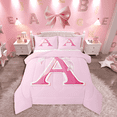 thumbnail image 1 of Manfei Girls Cartoon Ribbon Bow Initial A 2pcs Twin Comforter Set - Dreamy Princess Style, 1 of 8