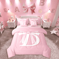 thumbnail image 1 of Manfei Girls Cartoon Ribbon Bow Initial D 7pcs Full Bedding Set - Dreamy Princess Style, 1 of 7