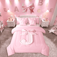 thumbnail image 1 of Manfei Girls Cartoon Ribbon Bow Initial J 7pcs Full Bedding Set - Dreamy Princess Style, 1 of 7