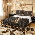 thumbnail image 1 of Manfei Girls Cheetah Print Letter Monogrammed T Queen Sheet Sets 4 Pieces,Teens Kawaii Ribbon Bowknot Bed Set,Breathable Home Decor, 1 of 5