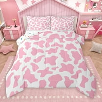 Manfei Girls Cow Print Bedding Comforter Set, White Pink Abstract Twin Comforter Sets, Chic Fashion Reversible Bedding Set, Luxury Bedroom Decor, 2pcs