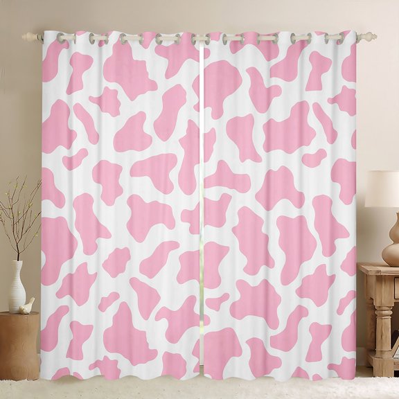 Manfei Girls Cow Print Blackout Curtains Set of 2 (52x84 Each), White Pink Abstract Window Curtains, Chic Fashion Curtains and Drapes, Window Curtains Decor