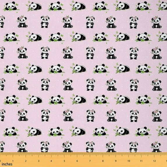 Manfei Girls Cute Animal Fabric by the Yard (3 Yards), Kawaii Panda Print Decorative Fabric by the Yard, Pink Black White Sewing & Crafting Fabric