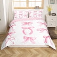 thumbnail image 1 of Manfei Girls Female Women Kawaii Ribbon Bow Knot Full Size Comforter Cover 3-Piece,Dreamy Princess Bedding Full Size,Cartoon Pink Bow Lightweight Duvet Cover,Breathable Home Decor(No Comforter), 1 of 6