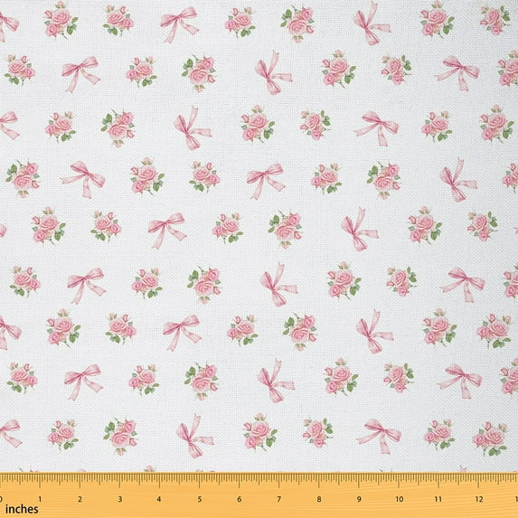Manfei Girls Floral Flower Sewing & Crafting Fabric (3 Yards), Bowknot Ribbon Home Decor Fabric by the Yard, Princess Style DIY Fabric