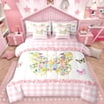 thumbnail image 1 of Manfei Girls Flower Butterfly 7-Piece Bedding Comforter Set, Kawaii Princess Cartoon King Bedding Sets, Pink Buffalo Plaid Reversible Bed Sheets, Microfiber Bedroom Decor, 1 of 8