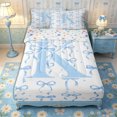 thumbnail image 1 of Manfei Girls Kawaii Bow Initial K Zipper Twin Comforter Sets with Fitted Sheet and 2 Pillowcases,Vintage Blue Polka Dots Zipper Bedding Set,4-Piece,Reversible, 1 of 6