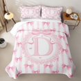 thumbnail image 1 of Manfei Girls Kawaii Bow Knot D Personalized Initial Twin Quilt Set,Teens Women Cute Ribbon Bow Tie Stripes Twin Coverlet Set, 1 of 7