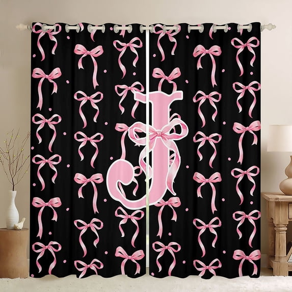 Manfei Girls Kawaii Bow Personalized Initial J Blackout Curtains Set of 2 (52x84 Each),Vintage Polka Dots Window Curtains for Kids Teens,Microfiber Bedroom Decor