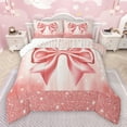 thumbnail image 1 of Manfei Girls Kawaii Bowknot Queen Comforter Set,Cartoon Bow Tie Bedding Sets,Pink Bling Print Bedding Comforter Set For Teens,Ultra Soft Home Decor Reversible,3-Piece, 1 of 8