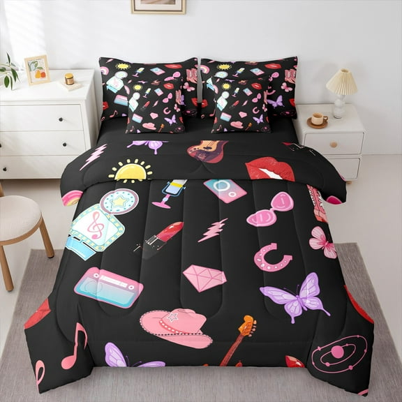 Manfei Girls Kawaii Princess Twin Bedding Sets 7-Piece, Cartoon Modern Fashion Bedding Comforter Set, Cowboy Cowgirl Reversible Sheet Sets, Luxury Bedroom Decor