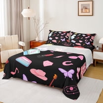 Manfei Girls Kawaii Princess Twin Sheet Sets, Cartoon Modern Fashion Fitted and Flat Sheet, Cowboy Cowgirl Luxury Bedroom Decor, 3-Piece