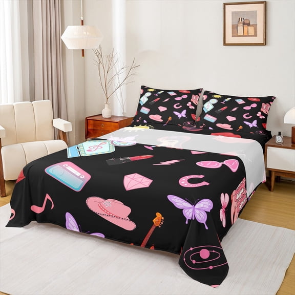 Manfei Girls Kawaii Princess Twin Sheet Sets, Cartoon Modern Fashion Fitted and Flat Sheet, Cowboy Cowgirl Luxury Bedroom Decor, 3-Piece