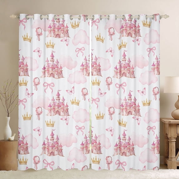 Manfei Girls Kawaii Ribbon Bow Butterflies Blackout Curtains Set of 2 (52x84 Each),Kids Teens Dreamy Princess Castle Window Curtains,Ultra Soft Home Decor