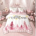 thumbnail image 1 of Manfei Girls Merry Christmas Twin Bedding Sets, Dreamy Xmas Tree Bedding Comforter Set, Cute Pink Buffalo Plaid Sheet Sets, Microfiber Bedroom Decor Reversible 7 Pieces, 1 of 8