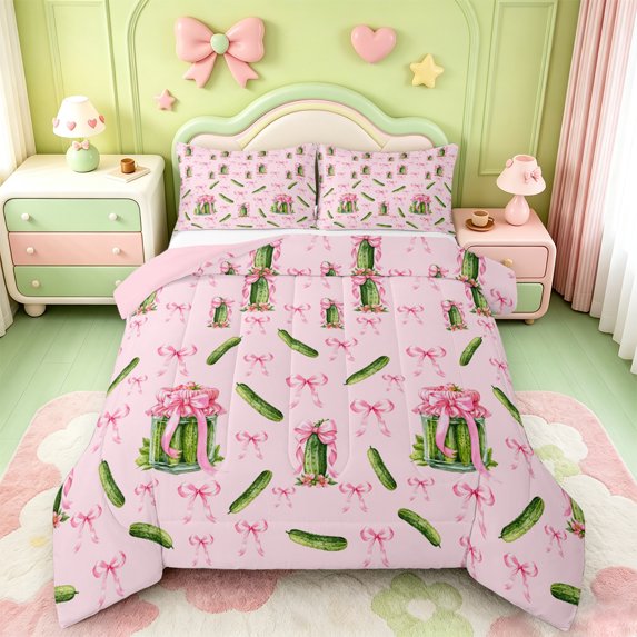 Manfei Girls Personalized Gifts King Size Comforter Sets,Pink Bowknot Kawaii Camber Comforters King Size,Pink Reversible,3-Piece,1 Comforter and 2 Pillowcases