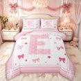 thumbnail image 1 of Manfei Girls Personalized Initial E Queen Comforter Set 3pcs,Kids Teens Cartoon Ribbon Bow Bedding Comforter Set,Pink Reversible,Microfiber Bedroom Decor, 1 of 6