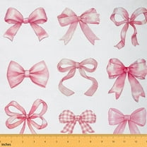 Manfei Girls Pink Bowknot Sewing & Crafting Fabric (1 Yard), Princess Grid Bow Home Decor Fabric by the Yard, Cute Bowtie Ribbon DIY Fabric