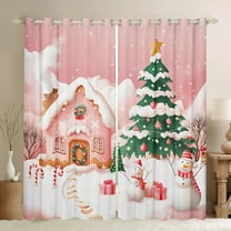 Manfei Girls Pink Christmas Black Out Curtains, Gingerbread House Snowman Curtains Pack of 2 (42x63 Each), Xmas Tree Sled Bedroom Curtains, Luxurious Home Decor