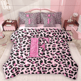 thumbnail image 1 of Manfei Girls Pink Leopard Print Bedding Comforter Set 7pcs, Glitter Personalized Letter F King Bedding Sets, Cheetah Print Monogrammed Bed Sheets, Lightweight Room Decor, 1 of 8