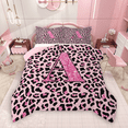 thumbnail image 1 of Manfei Girls Pink Leopard Print Full Size Comforter Sets 3-Piece, Glitter Personalized Letter A Bedding Comforter Set, Cheetah Print Monogrammed Bedding Sets, Luxury Bedroom Decor, 1 of 8