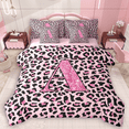 thumbnail image 1 of Manfei Girls Pink Leopard Print Twin Bedding Sets 7pcs, Glitter Personalized Letter A Bedding Comforter Set, Cheetah Print Monogrammed Sheet Sets, Luxury Bedroom Decor, 1 of 8