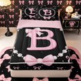 thumbnail image 1 of Manfei Girls Pink Letter B Zipper Twin Comforter Sets with Fitted Sheet and 2 Pillowcases,Ribbon Bow Knot Pearl Print Zipper Bedding Set,4-Piece,Pink Reversible, 1 of 6