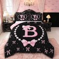 thumbnail image 1 of Manfei Girls Pink Letter Monogrammed B Queen Comforter Set 3pcs,Kids Teens Ribbon Bow Knot Pearl Print Bedding Comforter Set,Pink Reversible,Super Cozy Room Decor, 1 of 6