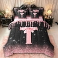 thumbnail image 1 of Manfei Girls Pink Letter Monogrammed T Twin Bedding Sets 7-Piece,Kids Teens Ribbon Bow Knot Glitter Print Bedding Comforter Set,Pink Reversible,Super Cozy Room Decor, 1 of 7