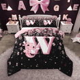 thumbnail image 1 of Manfei Girls Pink Monogrammed Bedding Comforter Set 2pcs, Personalized Letter W Twin Comforter Sets, Kawaii Axolotl Cherry Blossoms Bedding Set, Luxury Bedroom Decor, 1 of 8