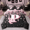 thumbnail image 1 of Manfei Girls Pink Monogrammed Bedding Comforter Set 7-Piece, Personalized Letter P Full Bedding Set, Kawaii Axolotl Cherry Blossoms Fitted Sheet Flat Sheet, Lightweight Room Decor, 1 of 8