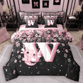 thumbnail image 1 of Manfei Girls Pink Monogrammed Bedding Comforter Set 7-Piece, Personalized Letter W Full Bedding Set, Kawaii Axolotl Cherry Blossoms Fitted Sheet Flat Sheet, Luxury Bedroom Decor, 1 of 8