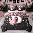 thumbnail image 1 of Manfei Girls Pink Monogrammed Bedding Comforter Set 7 Pieces, Personalized Letter D Queen Bedding Sets, Kawaii Axolotl Cherry Blossoms Queen Sheet Sets, Lightweight Room Decor, 1 of 8