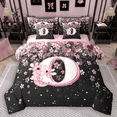 thumbnail image 1 of Manfei Girls Pink Monogrammed Bedding Comforter Set 7 Pieces, Personalized Letter O Queen Bedding Sets, Kawaii Axolotl Cherry Blossoms Queen Sheet Sets, Breathable Home Decor, 1 of 8
