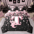thumbnail image 1 of Manfei Girls Pink Monogrammed Bedding Comforter Set 7 Pieces, Personalized Letter T Queen Bedding Sets, Kawaii Axolotl Cherry Blossoms Queen Sheet Sets, Microfiber Bedroom Decor, 1 of 8