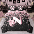 thumbnail image 1 of Manfei Girls Pink Monogrammed Bedding Comforter Set 7pcs, Personalized Letter N King Bedding Sets, Kawaii Axolotl Cherry Blossoms Bed Sheets, Microfiber Bedroom Decor, 1 of 8