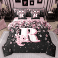 thumbnail image 1 of Manfei Girls Pink Monogrammed Bedding Comforter Set 7pcs, Personalized Letter R King Bedding Sets, Kawaii Axolotl Cherry Blossoms Bed Sheets, Ultra Soft Home Decor, 1 of 8