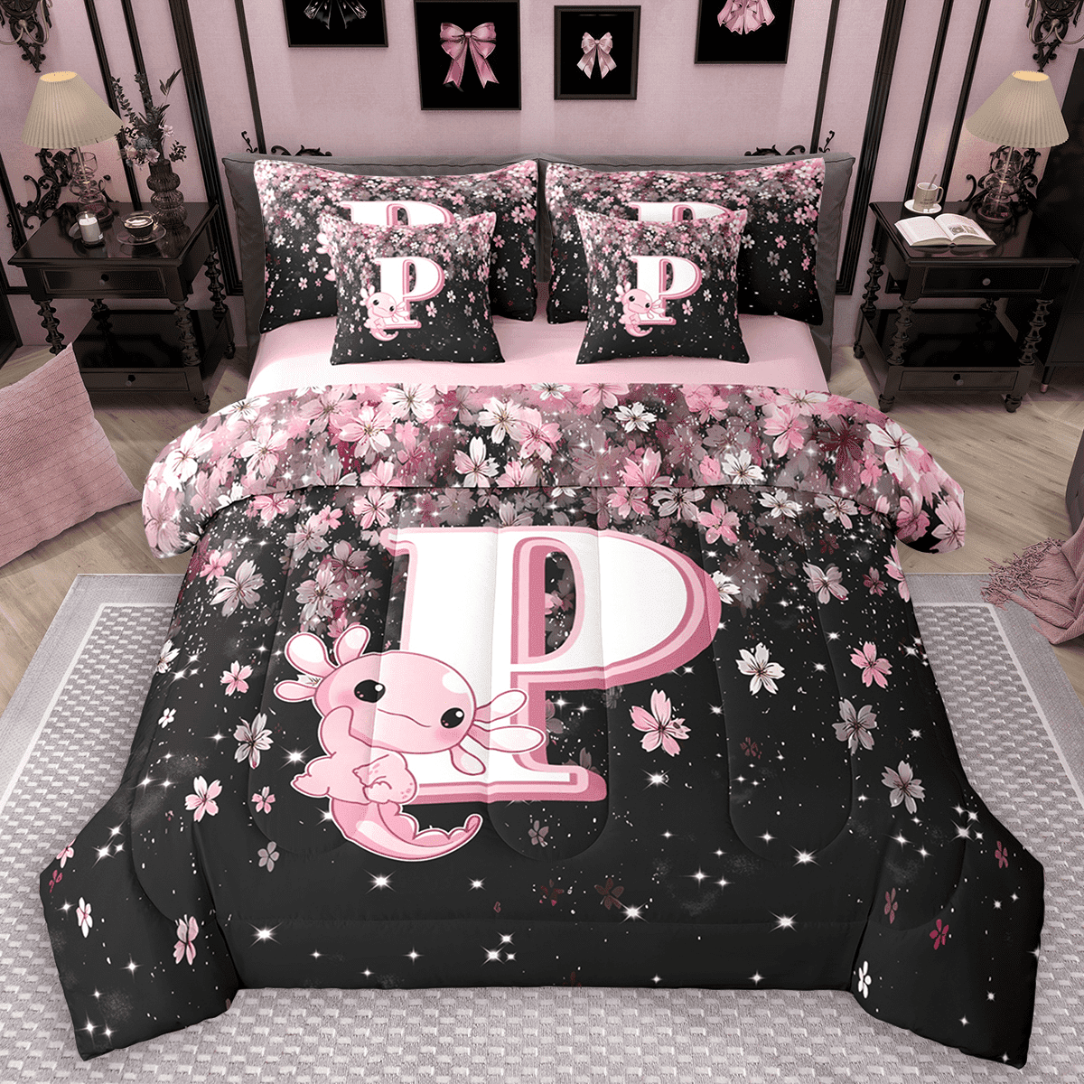 Pink Letter Set Manfei Girls Pink Monogrammed Twin Bedding Sets 7pcs, Personalized ...