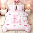 thumbnail image 1 of Manfei Girls Pink Personalized Initial L Bedding Comforter Set 7pcs,Kawaii Bowknot Geometric Stripes Queen Bedding Sets for Kids Teens,Pink Reversible,Microfiber Bedroom Decor, 1 of 7